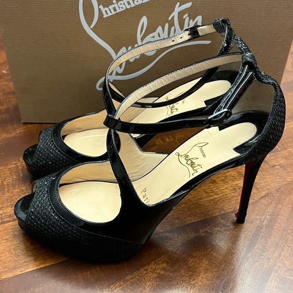 Christian Louboutin Mira Bella 100 Patent Glitter Black Size 36 - Picture 4 of 8